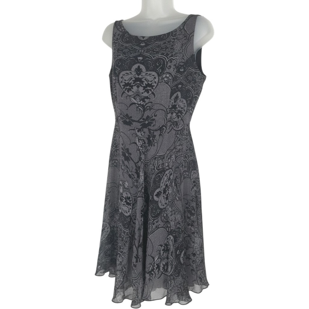 iCE Vintage Womens Black Paisley Silk Asymmetrical Chiffon Midi Dress 6 Y2K